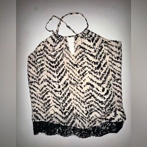 Parker Black and Cream Patterned Blouse Tank Top Small